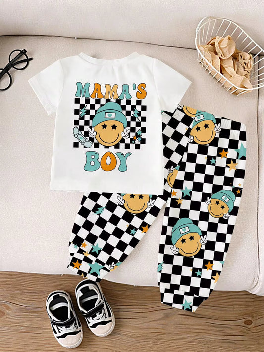 Set Kaos Lengan Pendek Motif Huruf dan Celana Jogger Bayi Laki-Laki 2 Pcs