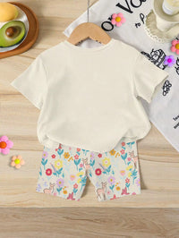 Set Kaos Lengan Pendek dan Celana Pendek Motif Kelinci Macan Tutul Bayi Perempuan