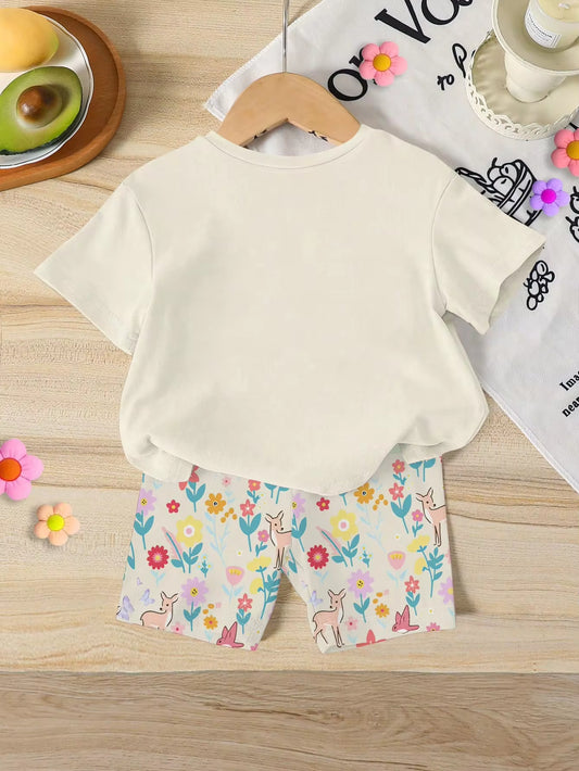 Set Kaos Lengan Pendek dan Celana Pendek Motif Kelinci Macan Tutul Bayi Perempuan