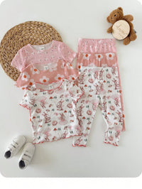 Set Piyama Lengan Pendek Celana Pendek Ruffle Bayi Perempuan 6 Pcs