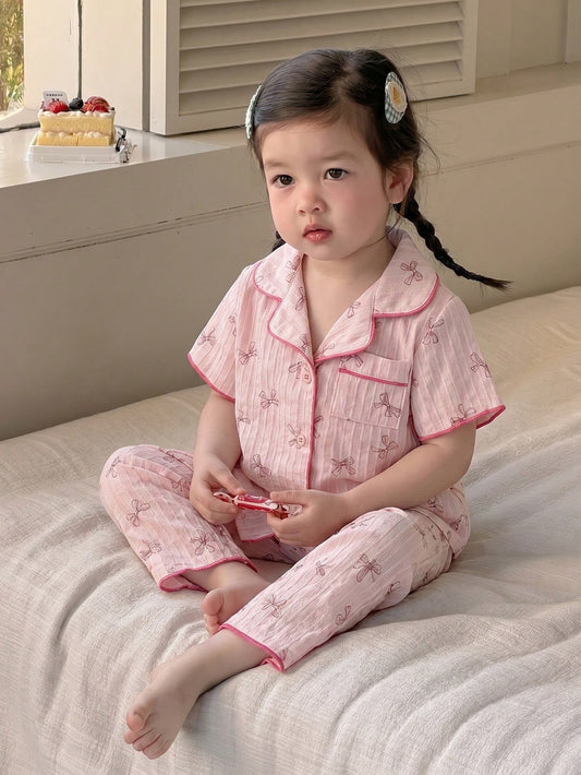 Set Piyama Lengan Pendek Kerah Jacquard Bayi Perempuan 2 Pcs