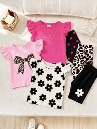 Set Kaos Lengan Pendek dan Celana Pendek Motif Bayi Perempuan 3 Set