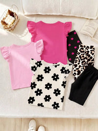 Set Kaos Lengan Pendek dan Celana Pendek Motif Bayi Perempuan 3 Set