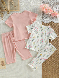Set Piyama Lengan Pendek Motif Bunga Bayi Perempuan 4 Pcs