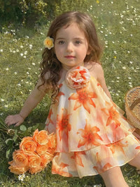 Dress Halter Bertingkat Ruffle Motif Bunga Bayi Perempuan