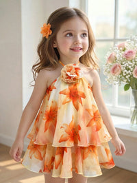 Dress Halter Bertingkat Ruffle Motif Bunga Bayi Perempuan