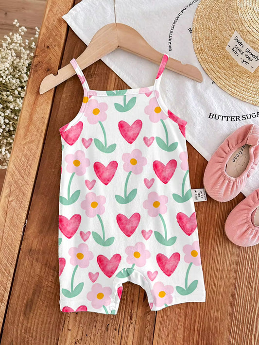 Romper Tali Motif Bunga Vintage Santai Bayi Perempuan 1 Pc