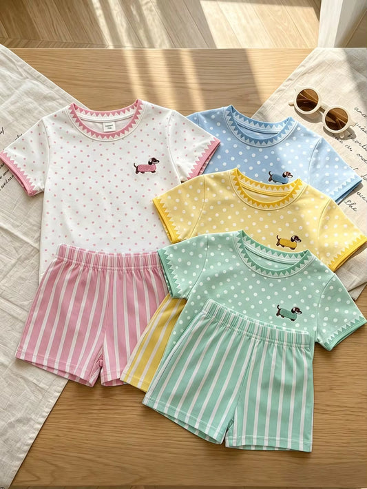 Set Kaos Leher Bulat Lengan Pendek dan Celana Pendek Bayi Perempuan 2 Pcs