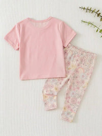 Set Kaos Leher Bulat Lengan Pendek dan Legging Bayi Perempuan 2 Pcs