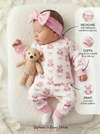 Set Piyama Lengan Panjang Motif Kartun Kerah Bulat Bayi 2 Pcs