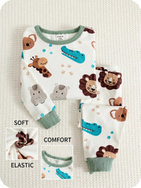 Set Piyama Lengan Panjang Motif Kartun Kerah Bulat Bayi 2 Pcs