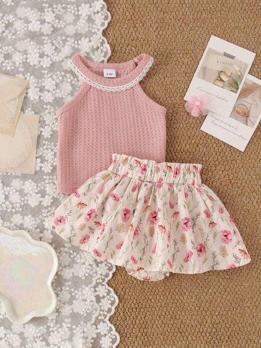 Set Baju Atasan Tali Celana Pendek Bayi Perempuan 2 Pcs