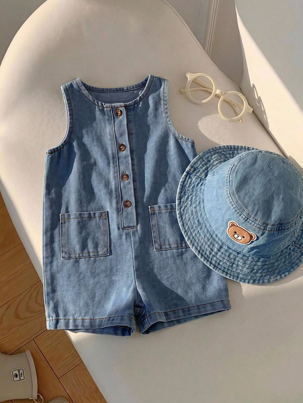 Jumpsuit Denim Kasual Musim Panas Bayi Laki-Laki Perempuan