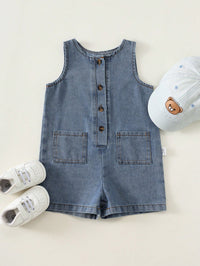 Jumpsuit Denim Kasual Musim Panas Bayi Laki-Laki Perempuan