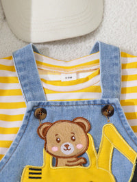 Set Overall Denim Celana Pendek Kaos Bayi Laki-Laki 2 Pcs