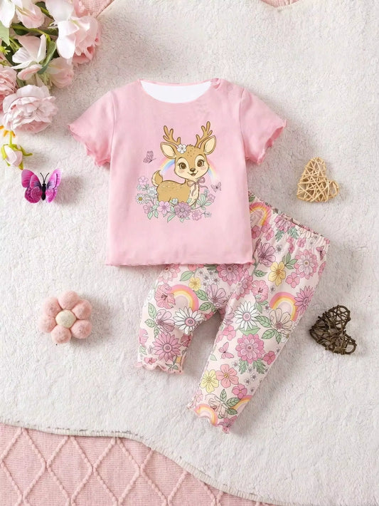 Set Kaos Leher Bulat dan Legging Bayi Perempuan 2 Pcs