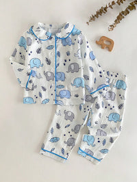 Baby Boy Elephant Print Single-Breasted Top And Pants Loungewear Set