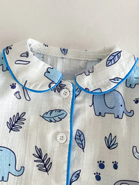 Baby Boy Elephant Print Single-Breasted Top And Pants Loungewear Set