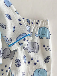 Baby Boy Elephant Print Single-Breasted Top And Pants Loungewear Set