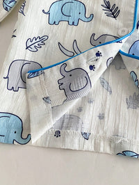 Baby Boy Elephant Print Single-Breasted Top And Pants Loungewear Set