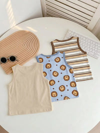 Set Kaos Tanpa Lengan Motif Kartun Bayi Laki-Laki 3 Pcs