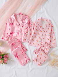 Set Piyama Lengan Panjang dan Celana Motif Puppy Satin Bayi Perempuan 2 Pcs
