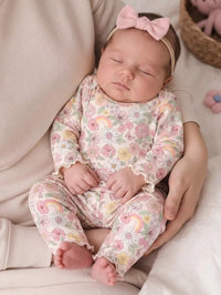 Set Baju Santai Lengan Panjang Motif Kartun dan Bunga Bayi Perempuan