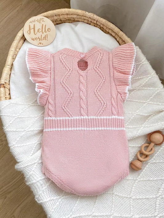 Jumpsuit Rajut Kerah Renda Lengan Ruffle Bayi Perempuan 1 Pcs