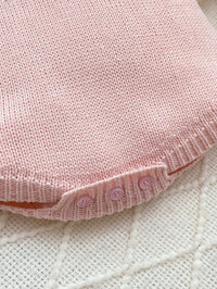 SHEIN Baby Girl Sweater Crawling Suit, Pullover, Beige, Knitted, Short Flutter Sleeves, Lace Collar, Jacquard, Button Front Autumn Fall