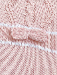 SHEIN Baby Girl Sweater Crawling Suit, Pullover, Beige, Knitted, Short Flutter Sleeves, Lace Collar, Jacquard, Button Front Autumn Fall