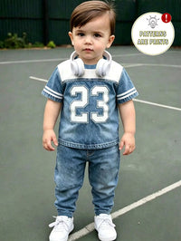 Set Kaos Leher Bulat Lengan Pendek dan Celana Panjang Anak Laki-Laki 2 Pcs