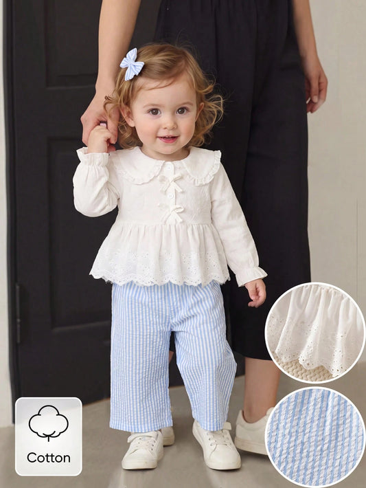 Set Kemeja Lengan Panjang Celana Panjang Bayi Perempuan 2 Pcs