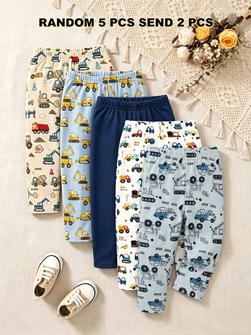 Celana Santai Motif Kendaraan Konstruksi Bayi Laki-Laki 2 Pcs