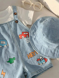 Set Overall Celana Pendek dan Topi Bayi 2 Pcs