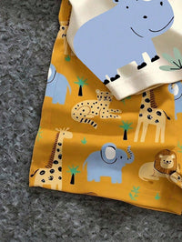 Baby Boy Casual Minimalist Round Neck Cartoon Print Short Sleeve Top, Suitable For Spring And Summer