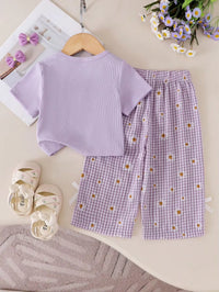 Set Kaos Bertekstur Hiasan Bunga 3D dan Celana Panjang Bayi Perempuan 2 Pcs