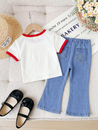 Set Kaos Lengan Pendek Motif Cherry dan Celana Retro Bayi Perempuan 2 Pcs