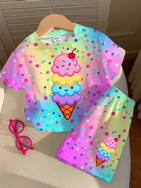 Set Kaos Lengan Pendek Motif Es Krim dan Celana Legging Bayi Perempuan 2 Pcs