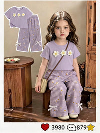 Set Kaos Bertekstur Hiasan Bunga 3D dan Celana Panjang Bayi Perempuan 2 Pcs