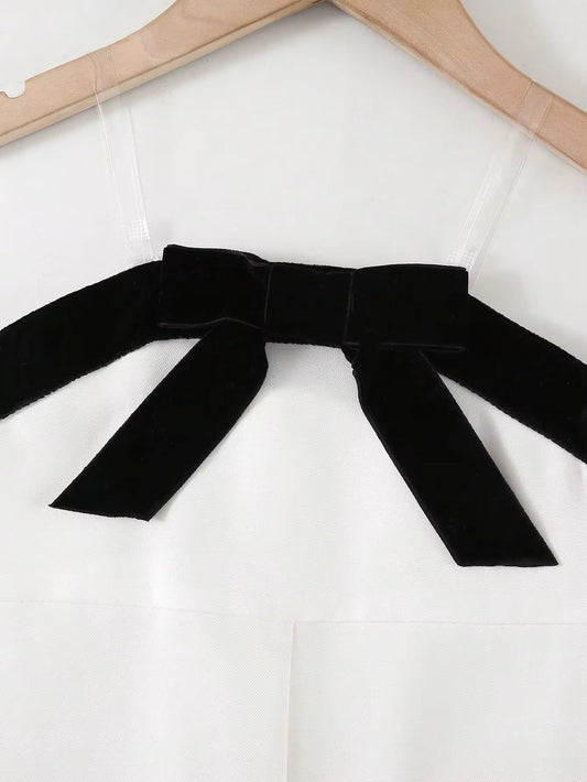 Jumpsuit Pesta Elegan Aksen Pita Hitam Putih Bayi Perempuan 1 Pcs