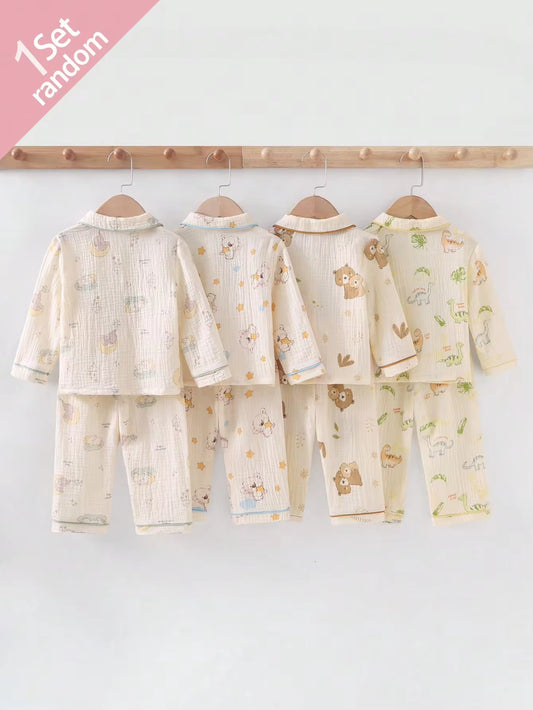 Set Baju Lengan Panjang dan Celana Motif Lucu Bayi Laki-Laki 2 Pcs