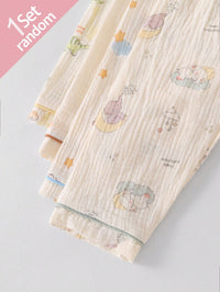 1pc Baby Boy Cotton Crinkle Fabric Cute Dinosaur Elephant Bear Pattern Collar Open Front Long Sleeve Autumn/Winter Pants Casual 2pcs Loungewear Set