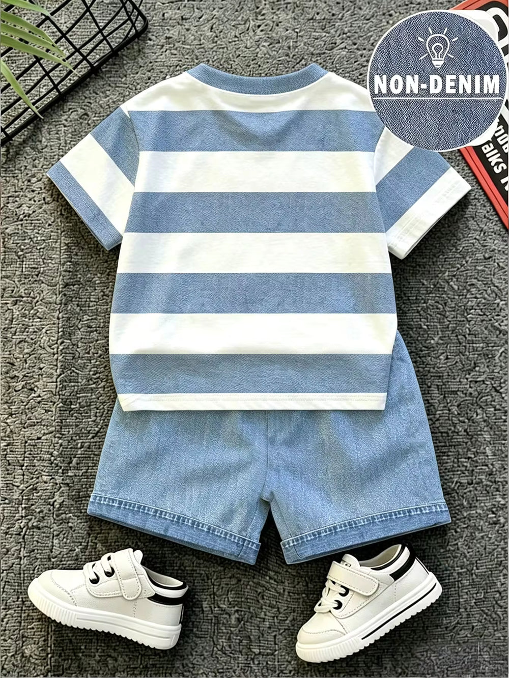 Set Kaos Lengan Pendek Motif Kartun dan Celana Pendek Bayi Laki-Laki 2 Pcs