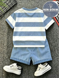 Set Kaos Lengan Pendek Motif Kartun dan Celana Pendek Bayi Laki-Laki 2 Pcs