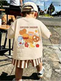 Baby Boys' Short Sleeve Cartoon Striped T-Shirt and Shorts Set