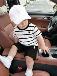 Baby Boys' Short Sleeve Cartoon Striped T-Shirt and Shorts Set