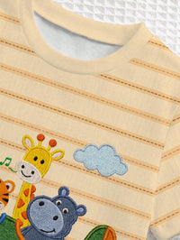 Baby Boys' Short Sleeve Cartoon Striped T-Shirt and Shorts Set