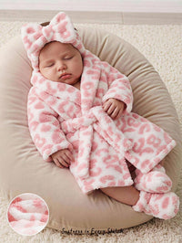 Jubah Mandi Bayi Perempuan Motif Leopard Lengan Panjang 1 Pcs