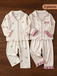 Set Kaos Pullover Lengan Panjang dan Celana Motif Bunga Bayi Perempuan 2 Pcs