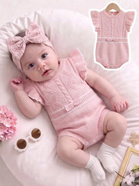 Jumpsuit Rajut Kerah Renda Lengan Ruffle Bayi Perempuan 1 Pcs
